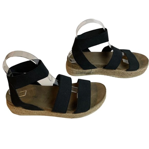 Cushionaire Mandy Flatform Sandals Size 7.5M Cork Footbed Espadrille Black Strap - Picture 4 of 11